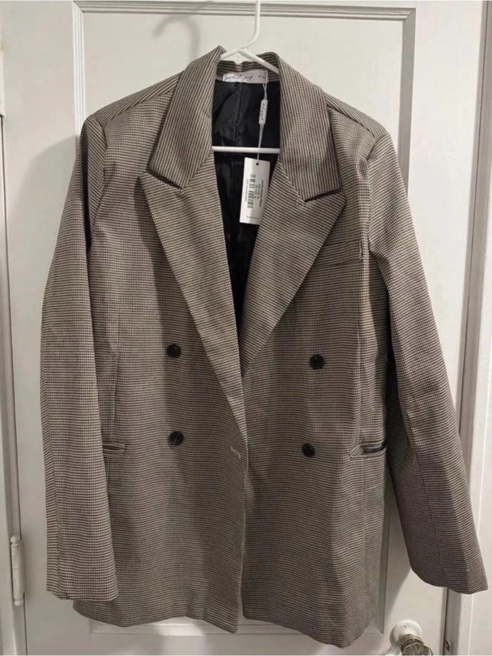Petal + Pup Women’s Double-Breasted Houndstooth Blazer Jacket Tan Brown Black
